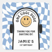 One クール Dude Skateboard 1st Birthdayありがとう スクエアシール (正面)