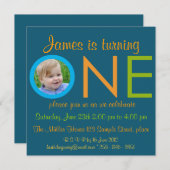 「ONE」ボーイの誕生日初のパーティーの写真招待状 招待状 (正面/裏面)