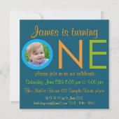 「ONE」ボーイの誕生日初のパーティーの写真招待状 招待状 (正面)