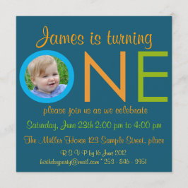 「ONE」ボーイの誕生日初のパーティーの写真招待状 招待状