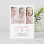 ONE モダン1歳の誕生日パーティーフォトコラージュ 招待状 (スタンド正面)