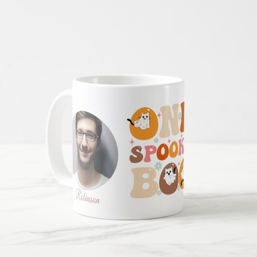 One 不気味 Boo Groovyハロウィーン猫幽霊写真 コーヒーマグカップ (正面左)