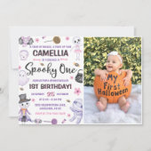 One 不気味 Girls Halloween 1st Birthday写真 招待状 (正面)