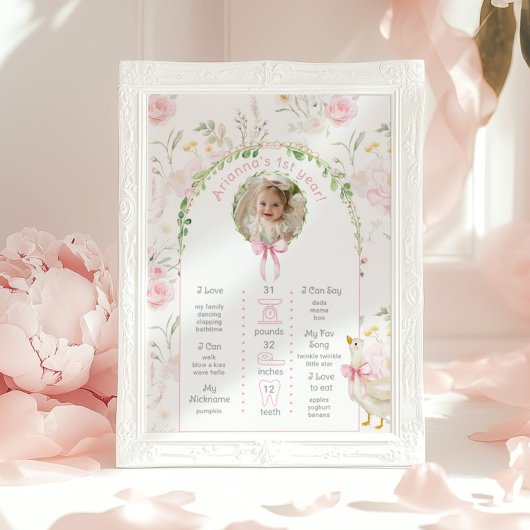 One 間抜け Goose 1st Birthdayパーティーフォトマイルストーン ポスター