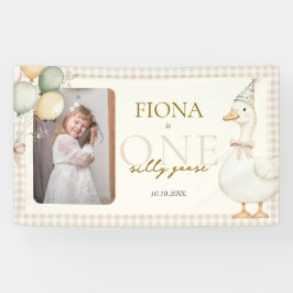 One 間抜け Goose Gingham 1st Birthday写真 横断幕