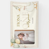 One 間抜け Goose Gingham 1st Birthday写真 横断幕 (縦)