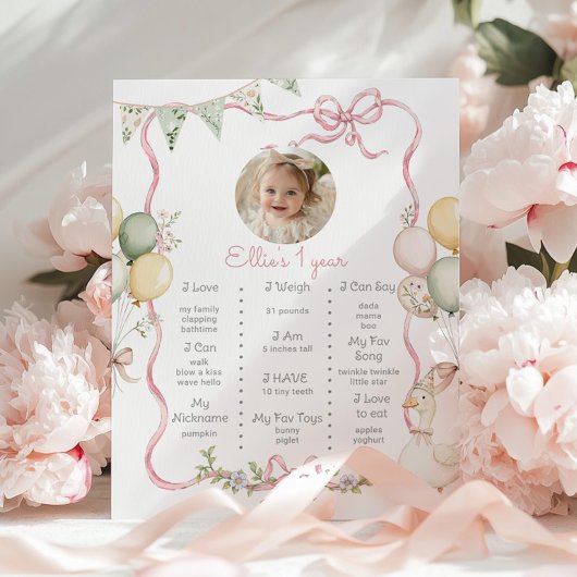 One 間抜け Goose Girl 1st Birthday photo Milestone ポスター