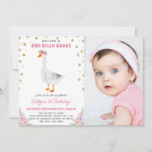 One 間抜け Goose Girls 1st Birthday写真 招待状 (正面)