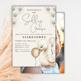 One 間抜け Goose Neutralベビー写真1st誕生日 招待状