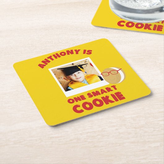 One 頭が切れる Cookieパーソナライズされた卒業パーティー スクエアペーパーコースター (アングル)