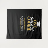 One 頭が切れる Cookie – 黒モダン金ゴールド卒業 タペストリー (正面(横))