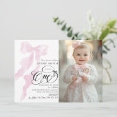 One 1th Birthday Pink Bow Girls写真 招待状 (スタンド正面)