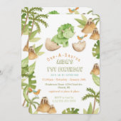 One-A-Saurur恐竜の最初の誕生日招待状 招待状 (正面/裏面)