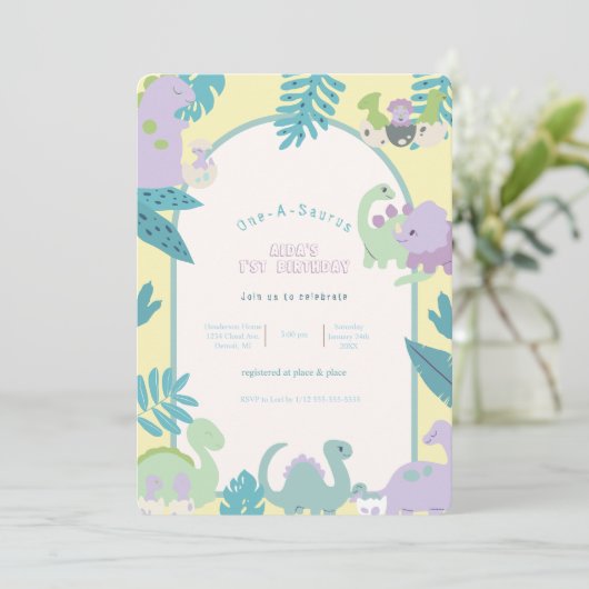 One-A-Saurusの恐竜の最初の2日間の招待状 招待状 (スタンド正面)