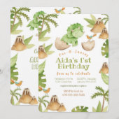 One-A-Saurusの恐竜ファーストバースデー招待状 招待状 (正面/裏面)