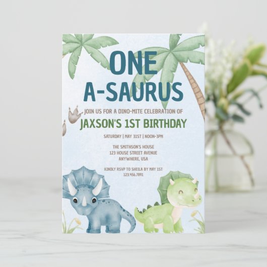 ONE-A-SAURUSディノミテの最初の誕生日の招待状 招待状 (スタンド正面)