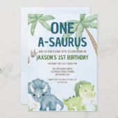 ONE-A-SAURUSディノミテの最初の誕生日の招待状 招待状 (正面/裏面)