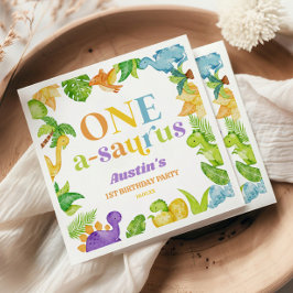 One A-Saurus恐竜の最初の誕生日パーティー スタンダードランチョンナプキン