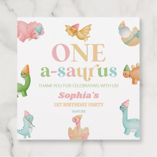 One A-Saurus恐竜の最初の誕生日パーティー フェイバータグ (裏面)