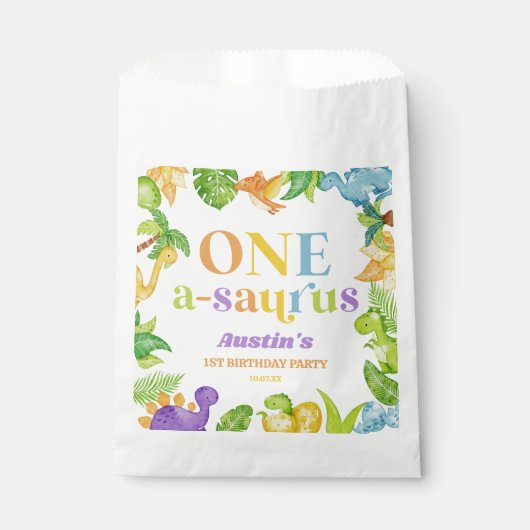 One A-Saurus恐竜の最初の誕生日パーティー フェイバーバッグ (正面)