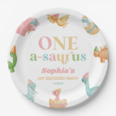 One A-Saurus恐竜の最初の誕生日パーティー ペーパープレート (正面)
