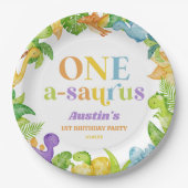 One A-Saurus恐竜の最初の誕生日パーティー ペーパープレート (正面)