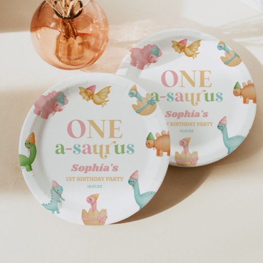 One A-Saurus恐竜の最初の誕生日パーティー ペーパープレート