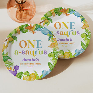 One A-Saurus恐竜の最初の誕生日パーティー ペーパープレート