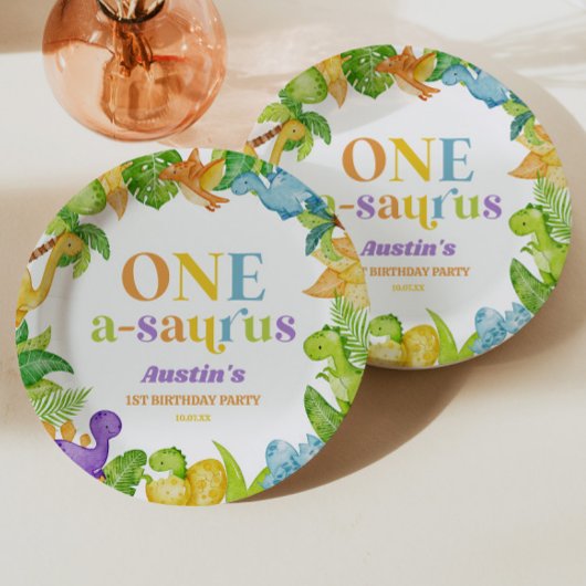 One A-Saurus恐竜の最初の誕生日パーティー ペーパープレート