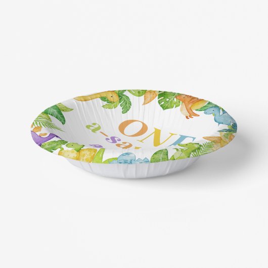 One A-Saurus恐竜の最初の誕生日パーティー ペーパーボウル (傾斜あり)