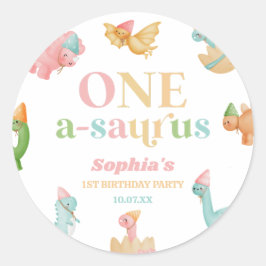 One A-Saurus恐竜の最初の誕生日パーティー ラウンドシール