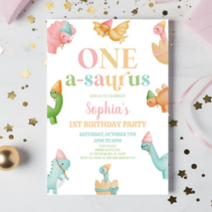 One A-Saurus恐竜の最初の誕生日パーティー 招待状
