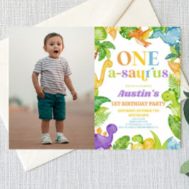 One A-Saurus恐竜の最初の誕生日パーティー 招待状