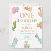 One A-Saurus恐竜の最初の誕生日パーティー 招待状 (正面)