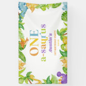 One A-Saurus恐竜の最初の誕生日パーティー 横断幕 (縦)