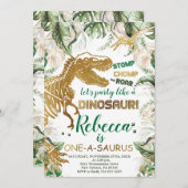 One-a-saurus恐竜誕生日、Dino T-レックス 招待状 (正面/裏面)