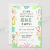 One A Saurus恐竜1歳のパーティー 子供へ 招待状 (正面)