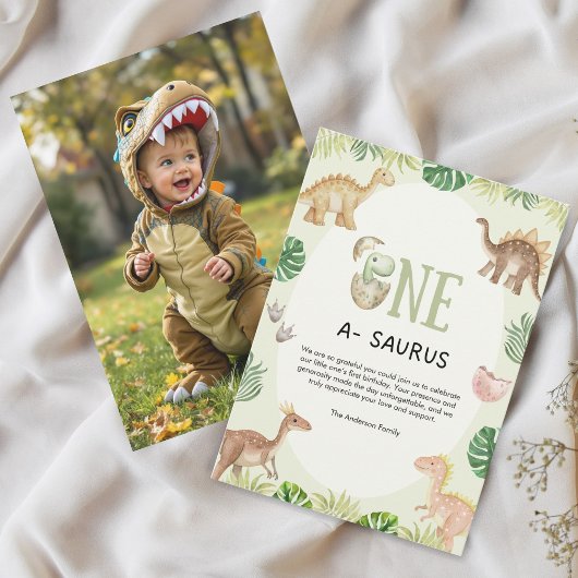 One a Saurus 1st Birthday Thank You Photo Card サンキューカード