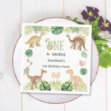 One a Saurus 1th Birthday Paper Napkin