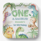 One A-Saurus Boy Dinosax 1st Birthday ペーパープレート (正面)