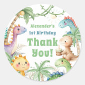 One A-Saurus Boy Dinosax 1st Birthday ラウンドシール (正面)