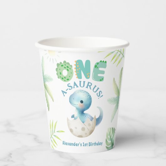 One A-Saurus Boy Dinosax 1st Birthday 紙コップ (正面)