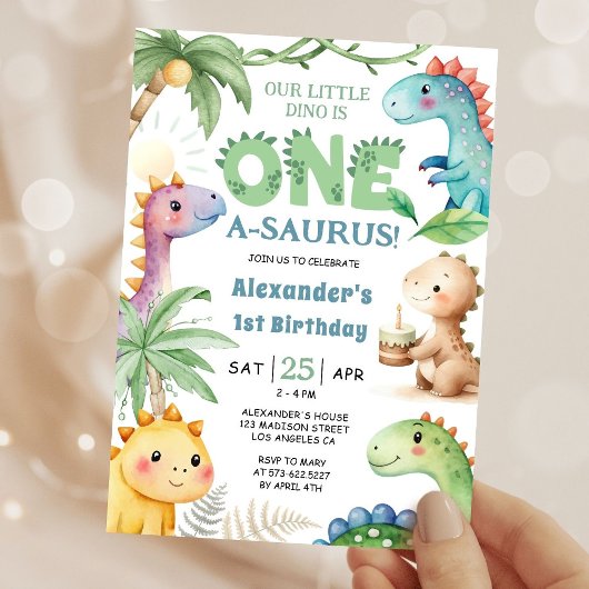 One A-Saurus Boy Disours 1st Birthday招待状 招待状