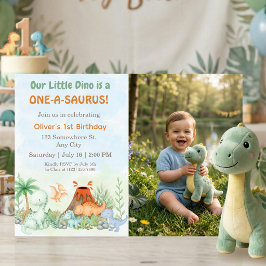 One-A-Saurus Dinosaur 1st Birthday Photo 招待状