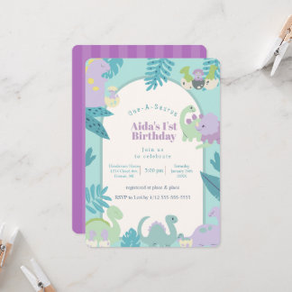 One-A-Saurus dinosaur birthday invitation 招待状