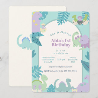 One-A-Saurus dinosaur birthday invitation 招待状