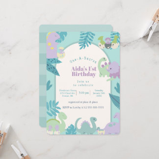 One-A-Saurus dinosaur birthday invitation 招待状
