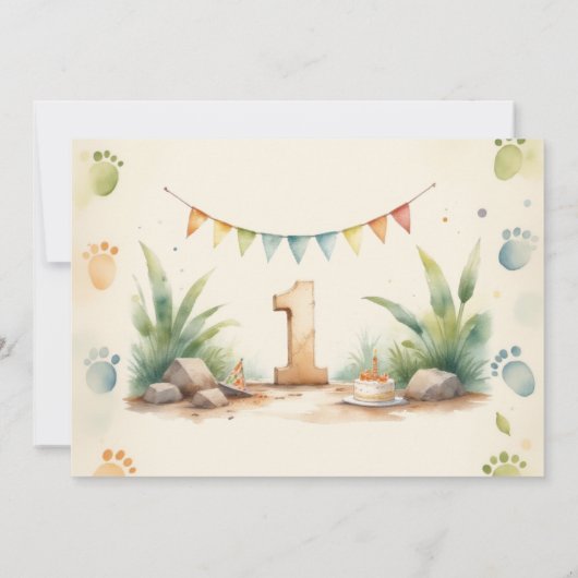 One a Saurus Dinosaur Boy第1回誕生日写真 招待状 (裏面)