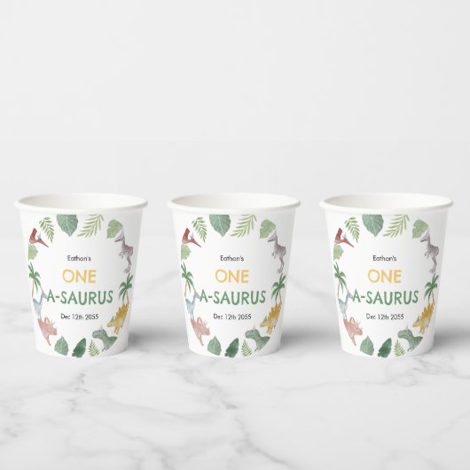 One A Saurus Dinosaur Boy Birthday Paper Cups 紙コップ (複数)