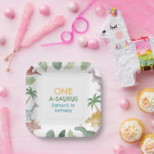 One A Saurus Dinosaur Boy Birthday Square  ペーパープレート (パーティー)